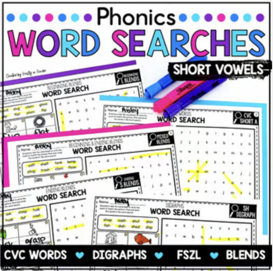 Phonics word searches are a great resource to use for decodable digraph practice.